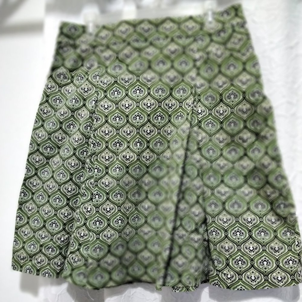 George Designs by Mark Eisen Skirt Pleated Size 12 Green Pockets Side Zip 001 - Picture 4 of 12